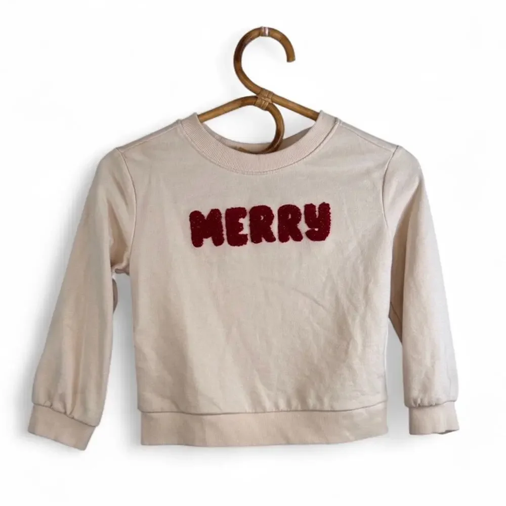 Cat & Jack Girls French Terry 'Merry' Cream Sweatshirt size XS